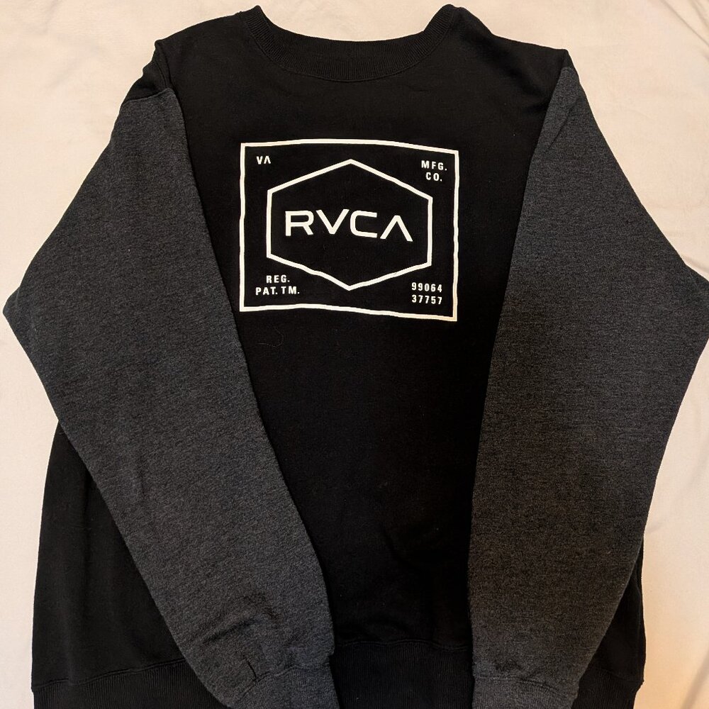RVCA Men’s Crewneck Sweatshirt XXL Black & Gray | Fleece Lined |